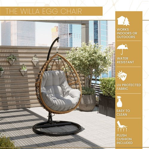 Mod Furniture - Willa Steel Hanging Egg Chair with Cushion - Grey/Tan-United Backyard