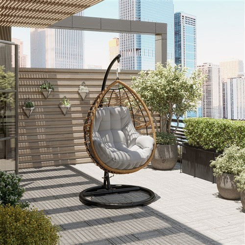 Mod Furniture - Willa Steel Hanging Egg Chair with Cushion - Grey/Tan-United Backyard