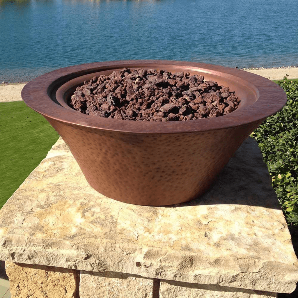 The Outdoor Plus - 24" Cazo Hammered Round Fire Bowl, Natural Gas - Copper-United Backyard