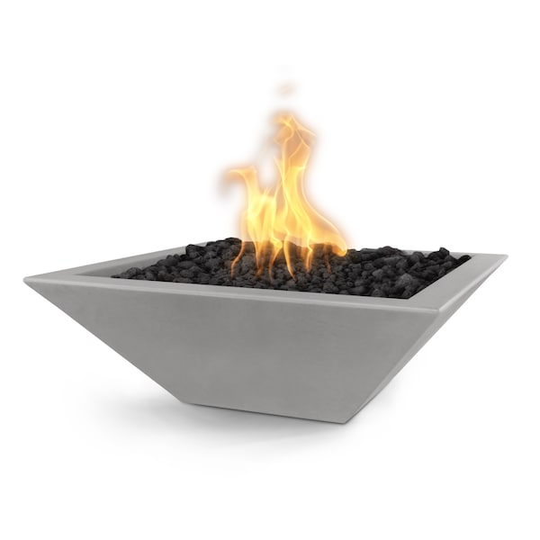 The Outdoor Plus - 24" Square Maya Fire Bowl - GFRC Concrete Match Lit with Flame Sense - Natural Gas - Natural Gray-United Backyard