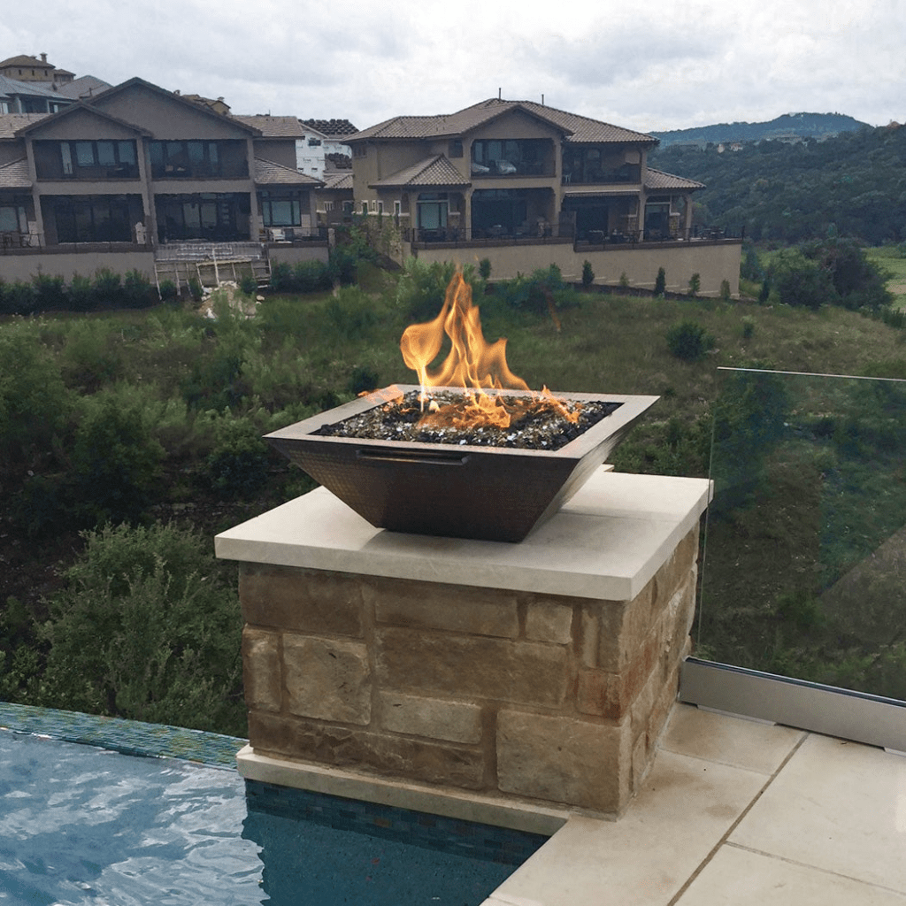 The Outdoor Plus - 30" Maya Hammered Copper Square Fire & Water Bowl-United Backyard