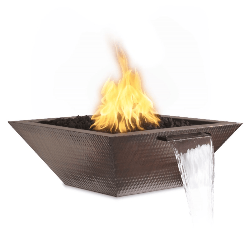The Outdoor Plus - 30" Maya Hammered Copper Square Fire & Water Bowl-United Backyard