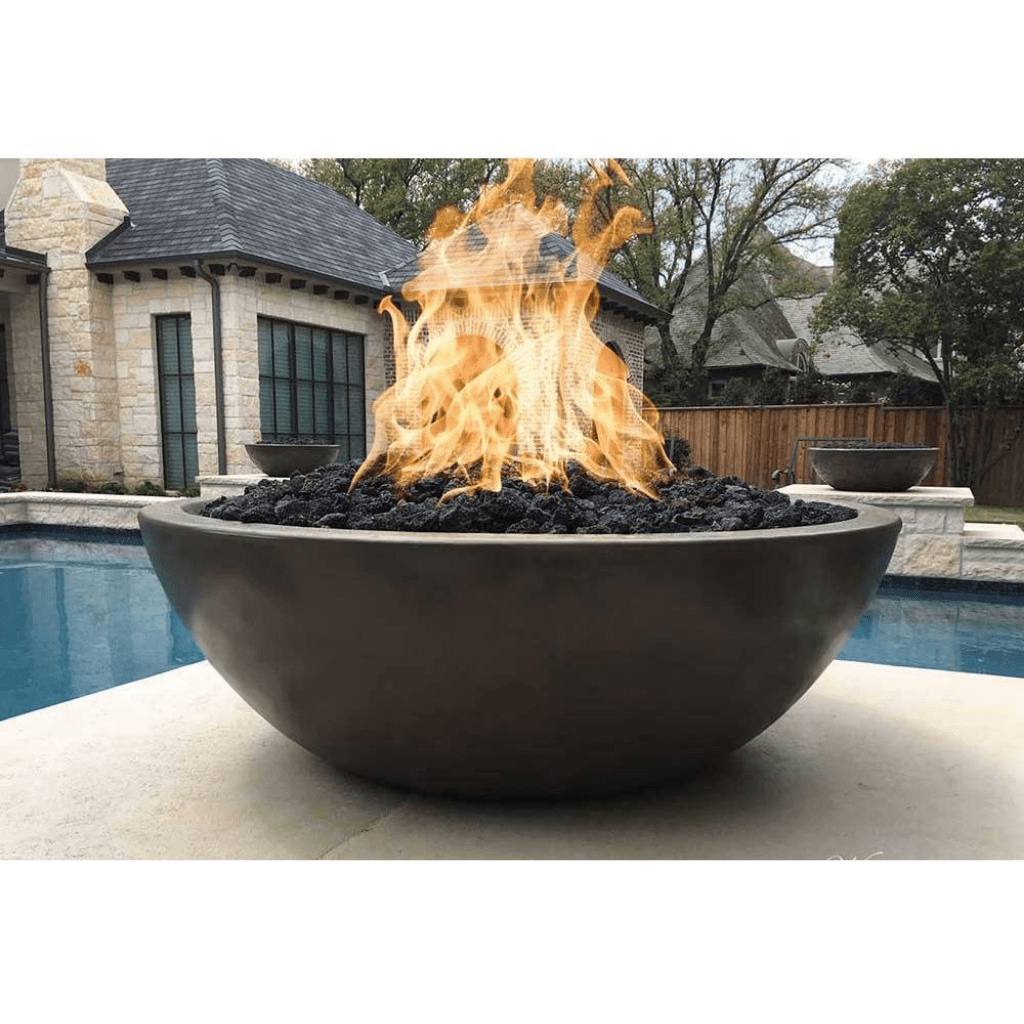 The Outdoor Plus - 33" Sedona GFRC Concrete Round Fire Bowl, Natural Gas - Natural Gray-United Backyard