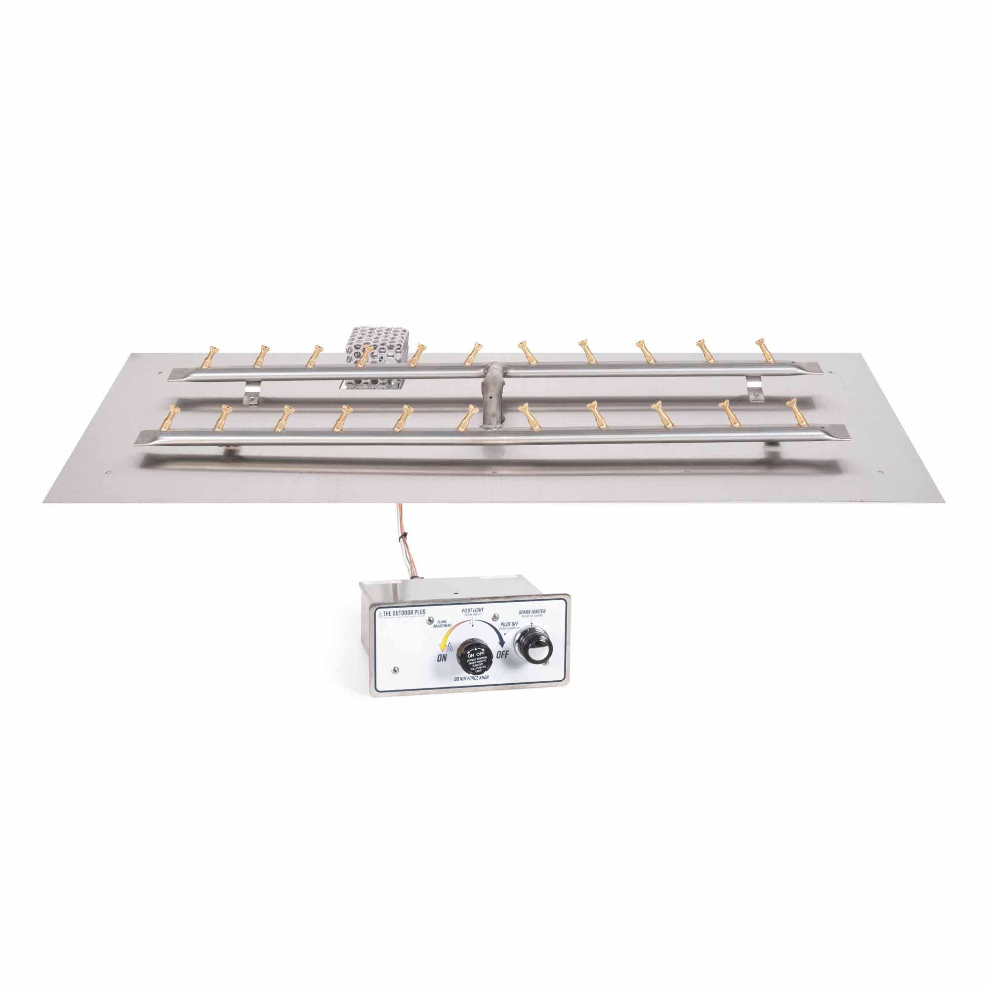 The Outdoor Plus - 36 Inch Rectangular Aluminum Flat Pan and 30 Inch Brass Bullet H-Burner-United Backyard