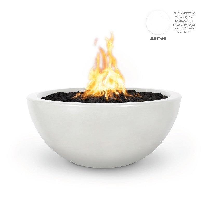 The Outdoor Plus - 38" Luna GFRC Concrete Round Fire Bowl, Natural Gas - Limestone-United Backyard