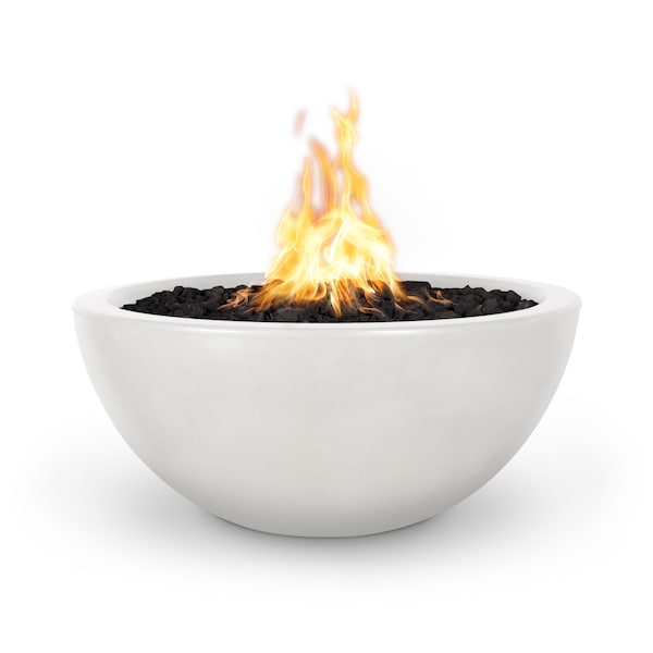 The Outdoor Plus - 38" Luna GFRC Concrete Round Fire Bowl, Natural Gas - Limestone-United Backyard