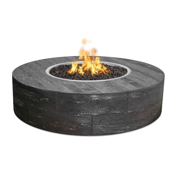 The Outdoor Plus - 42" Round Seqouia Fire Pit - Wood Grain GFRC Concrete - Match Lit - Natural Gas - Ebony-United Backyard