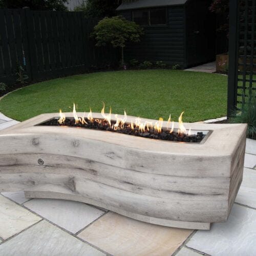 The Outdoor Plus - 60" Big Sur GFRC Wood Grain Concrete Rectangle Gas Fire Pit - Liquid Propane - Ivory-United Backyard