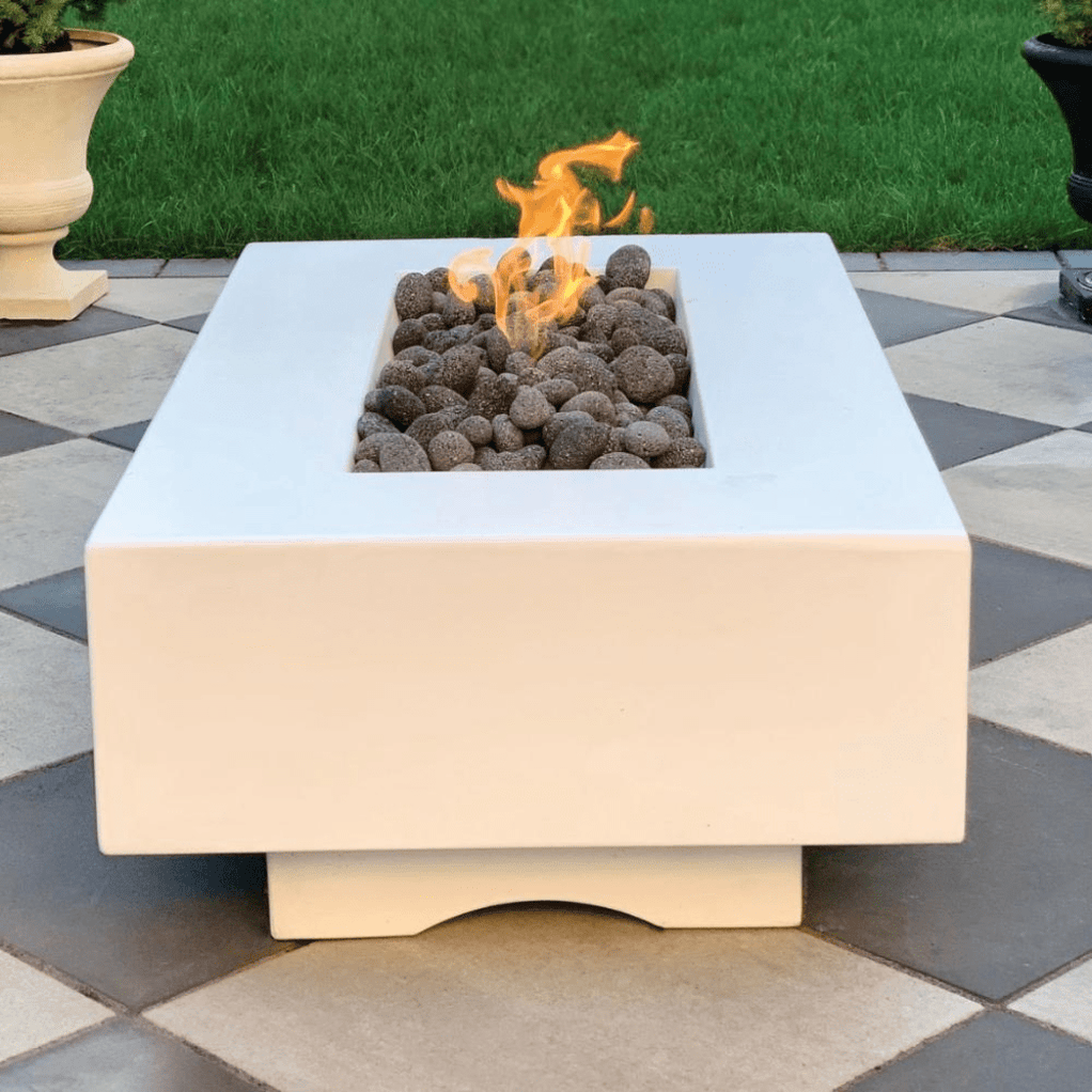 The Outdoor Plus - 60" Del Mar GFRC Concrete Rectangle Fire Pit Table, Natural Gas - Ash-United Backyard