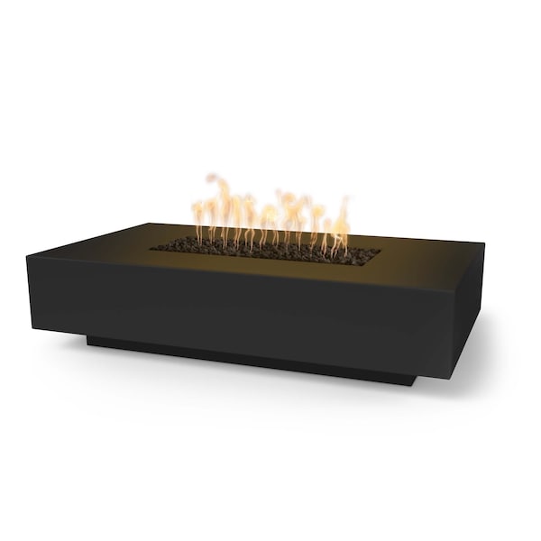 The Outdoor Plus - 66" Rectangular Cabo Fire Pit, GFRC Concrete, Low Voltage Electronic Ignition, Natural Gas - Black-United Backyard