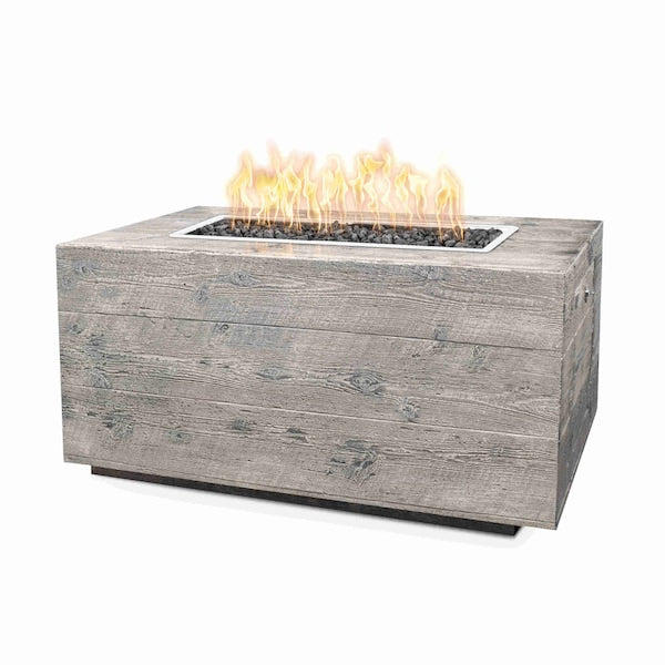 The Outdoor Plus - 72" Rectangular Catalina Fire Pit, Wood Grain GFRC Concrete, Match Lit w/Flame Sense, Natural Gas - Ivory-United Backyard