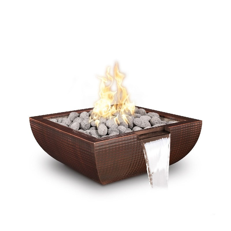 The Outdoor Plus - Avalon 24 Inch Hammered Copper Match Lit Fire and Water Bowl, Liquid Propane Gas-United Backyard